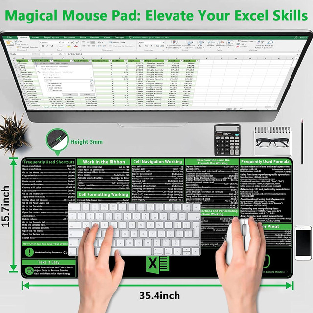 thumbnail image 2 of ICasso Excel Cheat Sheet Desk Pad,Excel Mouse Pad Shortcuts,Excel Shortcuts Cheat Sheet Keyboard Mat, Extended Large XXL Non-Slip Mousepad With Stitched Edges For Computer(Pink Excel Shortcuts) For Sale 2 of 10