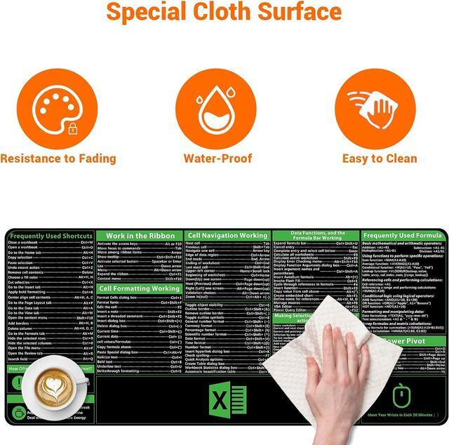 Alt view image 5 of 6 - Excel Shortcuts Mousepad Upgraded Pro Version Extended Office Desk Mat Stitched Edges Non-Slip Base Keyboard Mats XXL Giant Mouse Pads for Desk 35.4x15.7 Back to School
