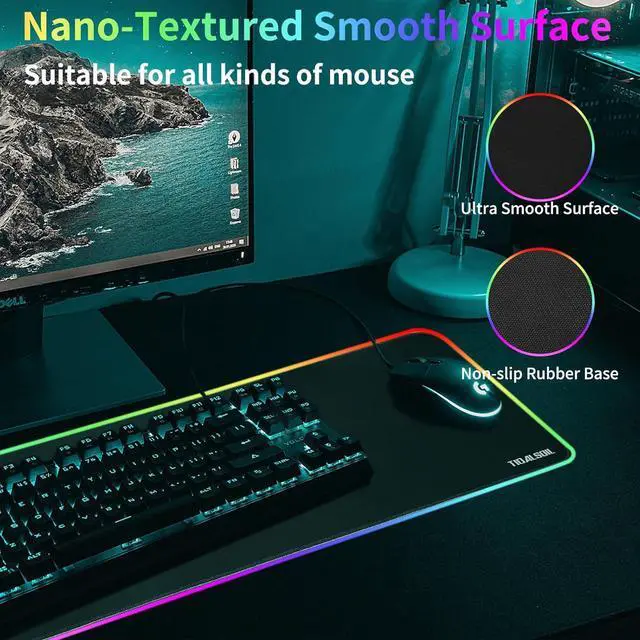 Alt view image 2 of 6 - RGB Gaming Mouse Pad 31.5 x 11.8 Inch Oversized Mouse Mat with 12 Light Modes Non-Slip Rubber Base Large Keyboard Mouse Pad for PC Gaming Office Black