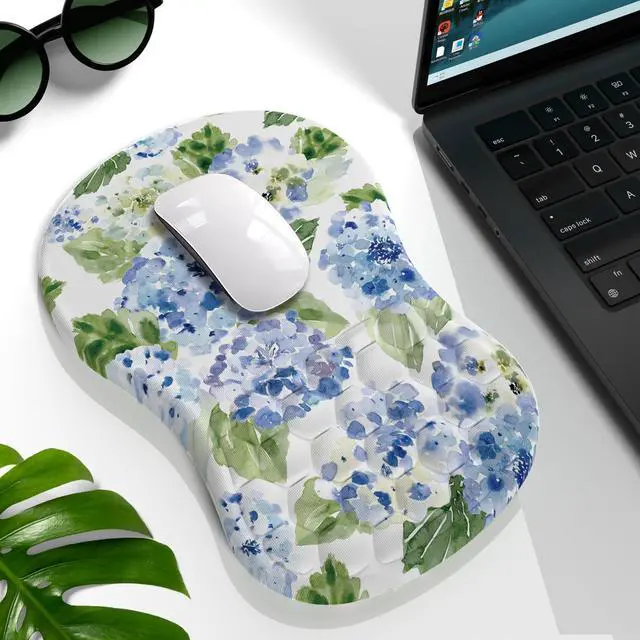 Main image of Blue Hydrangea Ergonomic Mouse pad with Wrist Rest White Cute Blue Flower Mouse Pad Kawaii Wrist Rest Pain Relief Mousepad with Memory Foam Filled Accessories Wrist Rest for Mouse Pad 12.2 X 7.9In