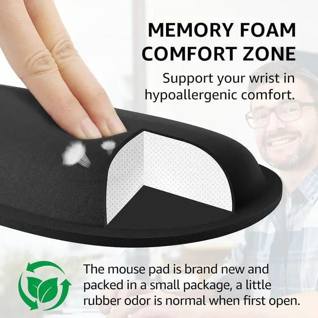 Alt view image 3 of 6 - Ergonomic Mouse Pad with Wrist Rest Comfortable Keyboard Wrist Rest Memory Foam Wrist Rest for Computer Keyboard Mouse Pad Set for Easy Typing & Pain Relief for Office & Home Black