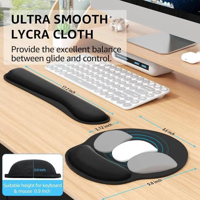 Alt view image 5 of 6 - Ergonomic Mouse Pad with Wrist Rest Comfortable Keyboard Wrist Rest Memory Foam Wrist Rest for Computer Keyboard Mouse Pad Set for Easy Typing & Pain Relief for Office & Home Black