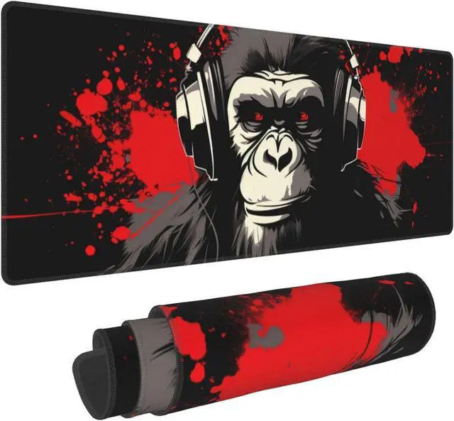 Main image of Stylish Gorilla with Headphones Against Themed Mouse Pad 31.5 x 12 Inch Anti-Slip Rubber Base Ideal for Computer Laptop Office & Home Use