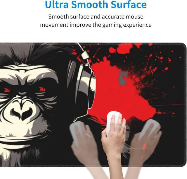 Alt view image 5 of 7 - Stylish Gorilla with Headphones Against Themed Mouse Pad 31.5 x 12 Inch Anti-Slip Rubber Base Ideal for Computer Laptop Office & Home Use