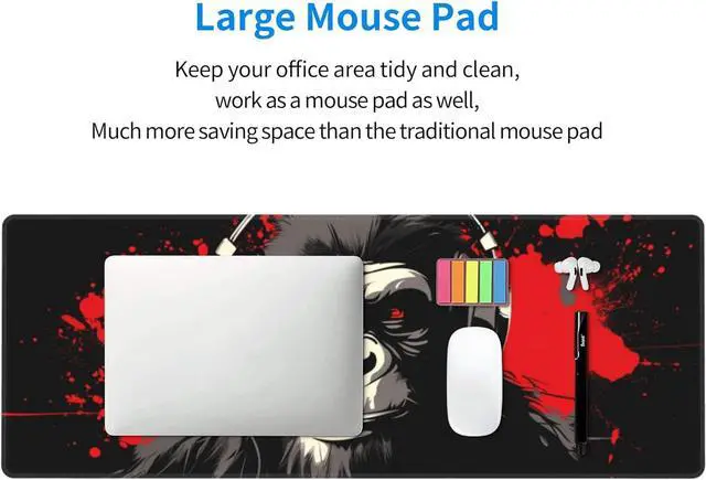 Alt view image 7 of 7 - Stylish Gorilla with Headphones Against Themed Mouse Pad 31.5 x 12 Inch Anti-Slip Rubber Base Ideal for Computer Laptop Office & Home Use