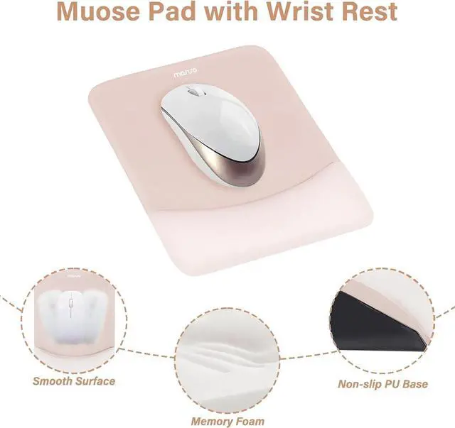 Alt view image 3 of 7 - Wrist Rest Support for Mouse Pad&Keyboard Set Rectangular Ergonomic Mousepad Non-Slip Base Home/Office Pain Relief&Easy Typing Pad with Neoprene Cloth&Raised Curved Memory Foam Apricot