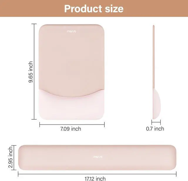 Alt view image 7 of 7 - Wrist Rest Support for Mouse Pad&Keyboard Set Rectangular Ergonomic Mousepad Non-Slip Base Home/Office Pain Relief&Easy Typing Pad with Neoprene Cloth&Raised Curved Memory Foam Apricot