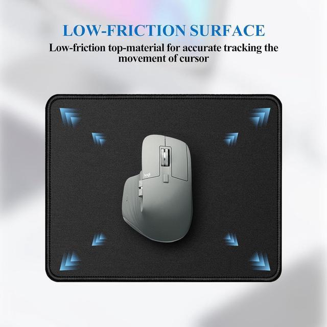 Alt view image 5 of 7 - Mouse Pads 3 PCS Black Standard Mouse Pads Office and Gaming Stitched Edges Rubber Anti Slip Base Mouse pad Dirt Resistant Durable Square 10.2 inches x 8.3 inches x 0.12 inches