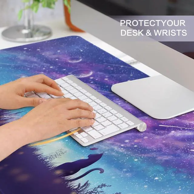 Alt view image 4 of 7 - Gaming Mouse Pad Large Mouse Pad for Desk Desk Mat Extended Mousepad Cute Purple Mouse Pad with Non-Slip Rubber Base XL Desk Pad for Home Office Gaming (31.5x15.7 Cat)