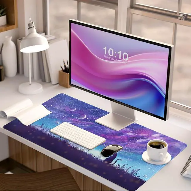 Alt view image 6 of 7 - Gaming Mouse Pad Large Mouse Pad for Desk Desk Mat Extended Mousepad Cute Purple Mouse Pad with Non-Slip Rubber Base XL Desk Pad for Home Office Gaming (31.5x15.7 Cat)