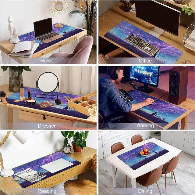 Alt view image 7 of 7 - Gaming Mouse Pad Large Mouse Pad for Desk Desk Mat Extended Mousepad Cute Purple Mouse Pad with Non-Slip Rubber Base XL Desk Pad for Home Office Gaming (31.5x15.7 Cat)