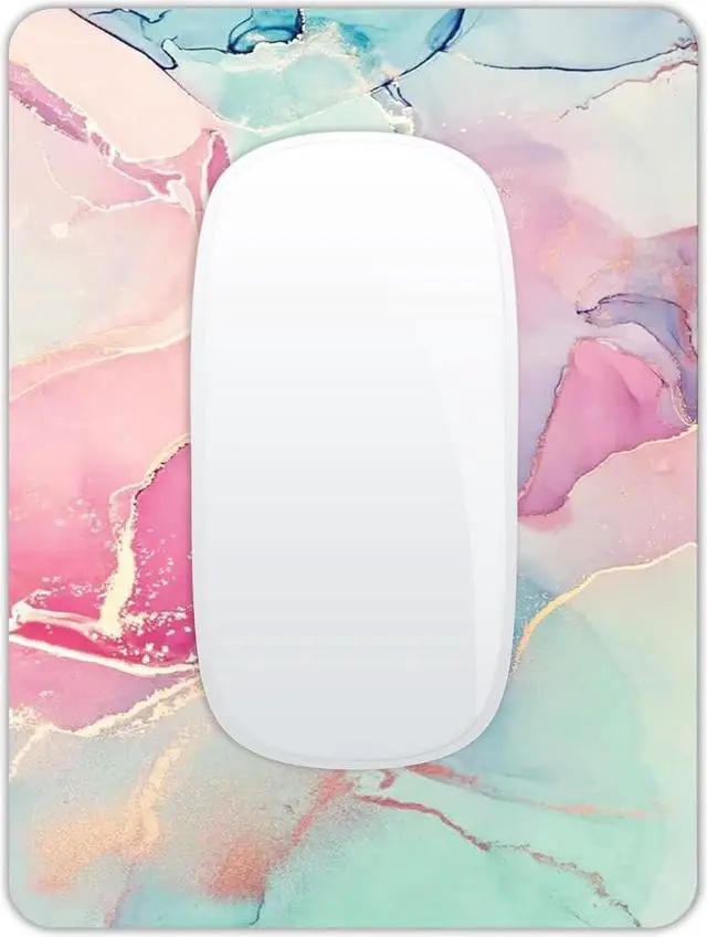 Main image of Small Mouse Pad Mini Mouse Pad 6 X 8 Inch with Non-Slip Rubber Base for Keyboard Tray Laptops Wireless Mouse Home Office Travel Washable & Portable (Pink Green Marble)