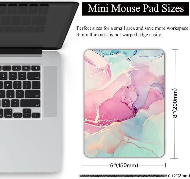 Alt view image 2 of 7 - Small Mouse Pad Mini Mouse Pad 6 X 8 Inch with Non-Slip Rubber Base for Keyboard Tray Laptops Wireless Mouse Home Office Travel Washable & Portable (Pink Green Marble)