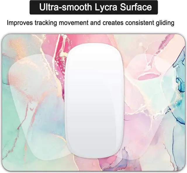 Alt view image 3 of 7 - Small Mouse Pad Mini Mouse Pad 6 X 8 Inch with Non-Slip Rubber Base for Keyboard Tray Laptops Wireless Mouse Home Office Travel Washable & Portable (Pink Green Marble)