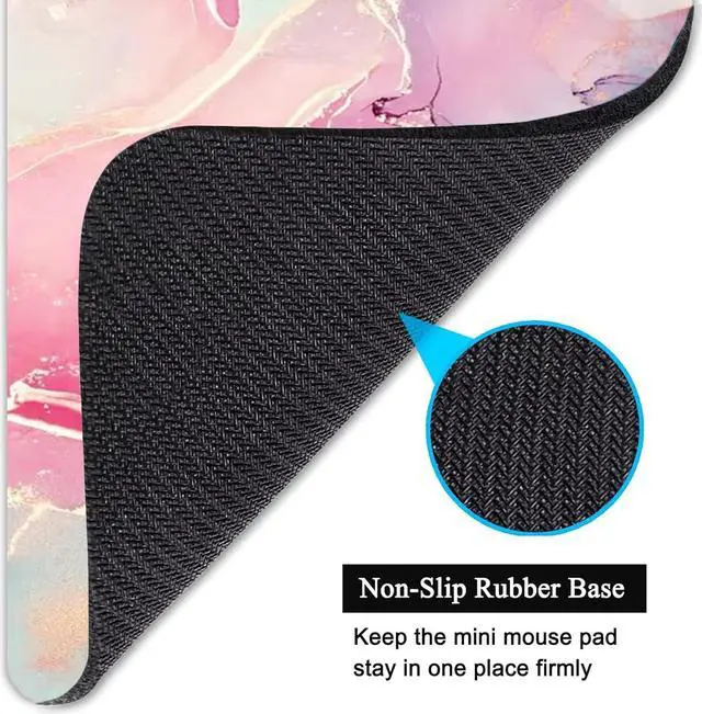 Alt view image 4 of 7 - Small Mouse Pad Mini Mouse Pad 6 X 8 Inch with Non-Slip Rubber Base for Keyboard Tray Laptops Wireless Mouse Home Office Travel Washable & Portable (Pink Green Marble)