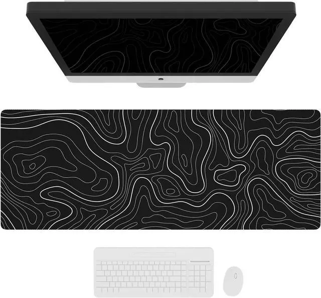 Main image of Large Gaming Mouse Pad with Stitched Edges Minimalist Topographic Map Mouse Pad Extended XL Mousepad with Anti-Slip Base Cool Mouse Pad for Keyboard and Mouse 35.4 x 15.7 in Black