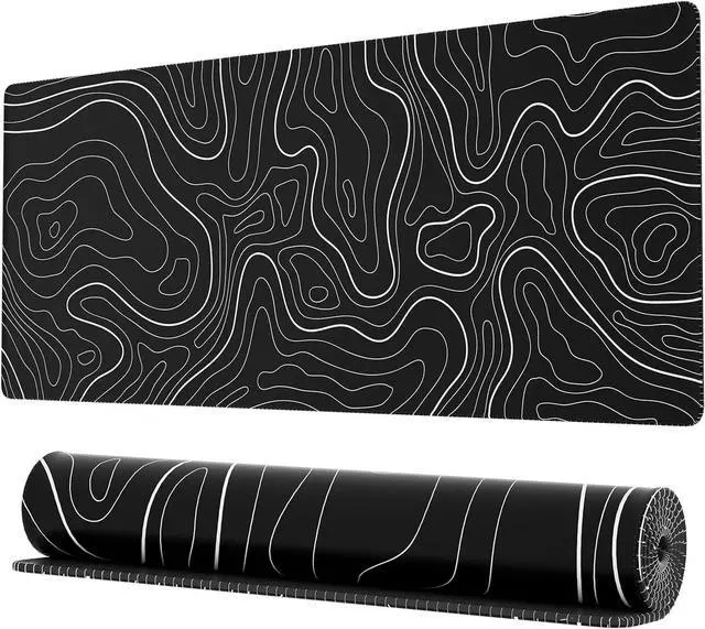Alt view image 2 of 7 - Large Gaming Mouse Pad with Stitched Edges Minimalist Topographic Map Mouse Pad Extended XL Mousepad with Anti-Slip Base Cool Mouse Pad for Keyboard and Mouse 35.4 x 15.7 in Black