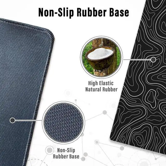 Alt view image 5 of 7 - Large Gaming Mouse Pad with Stitched Edges Minimalist Topographic Map Mouse Pad Extended XL Mousepad with Anti-Slip Base Cool Mouse Pad for Keyboard and Mouse 35.4 x 15.7 in Black