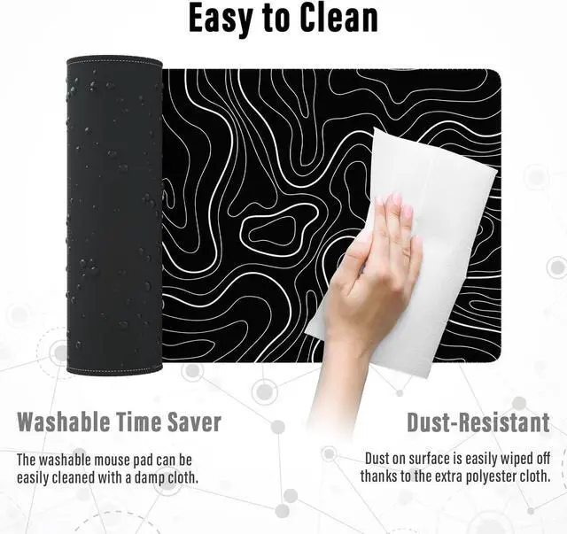 Alt view image 6 of 7 - Large Gaming Mouse Pad with Stitched Edges Minimalist Topographic Map Mouse Pad Extended XL Mousepad with Anti-Slip Base Cool Mouse Pad for Keyboard and Mouse 35.4 x 15.7 in Black