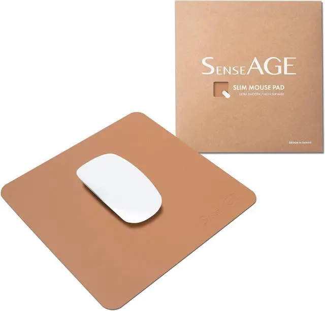 Main image of Slim Mouse Pad for Home/Office Portable Mouse Mat for Computer & Laptop Fabric Style Vegan Leather Non-Slip Base Compatible with Laser and Optical Mouse 8.66 x 8.66 (Brown)