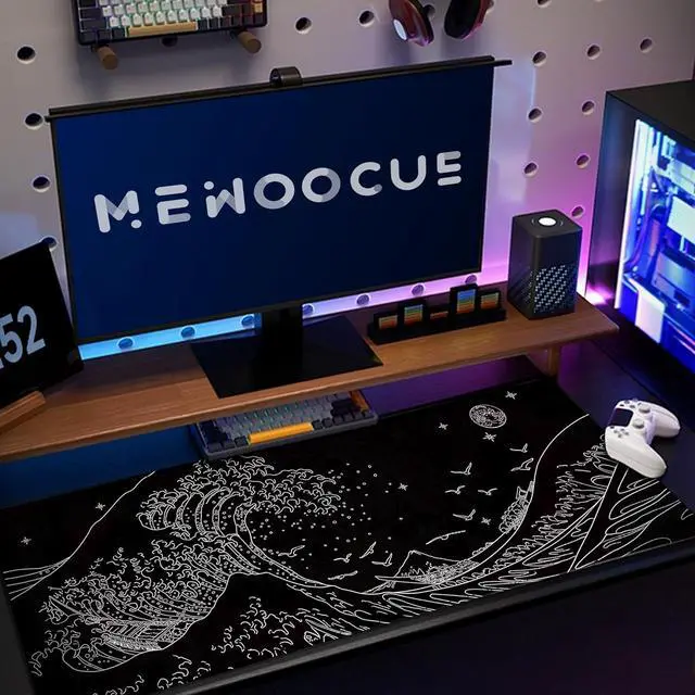 Alt view image 7 of 7 - ? Large Gaming Mouse Pad for Computer Black Japanese Sea Wave Anime Mouse Mat Long XXL Waterproof Keyboard Pads Big Non-Slip Mouse Pads for Game Office Home31.5 x 11.9 in