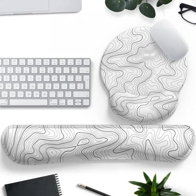 Main image of Ergonomic White Topographic Mouse Pad Wrist Support Keyboard Wrist Rest Set White Gaming Mouse Pad With Non-Slip Pu Base for Computer Comfortable Mouse Wrist Rest Easy Typing & Pain Relief Mouse Pad.
