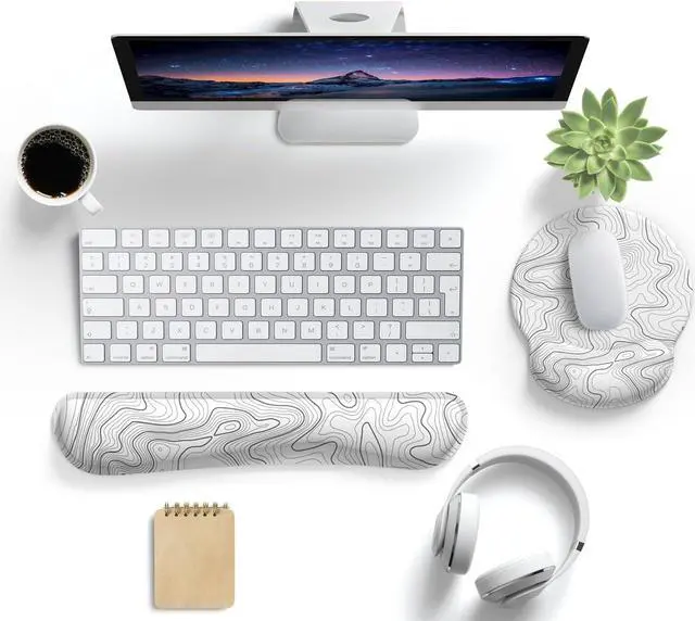 Alt view image 2 of 6 - Ergonomic White Topographic Mouse Pad Wrist Support Keyboard Wrist Rest Set White Gaming Mouse Pad With Non-Slip Pu Base for Computer Comfortable Mouse Wrist Rest Easy Typing & Pain Relief Mouse Pad.