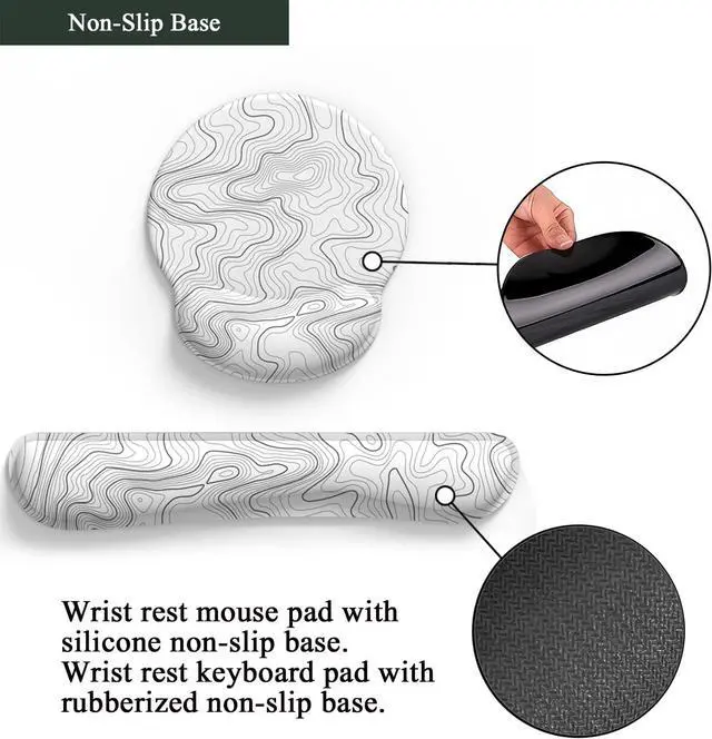 Alt view image 6 of 6 - Ergonomic White Topographic Mouse Pad Wrist Support Keyboard Wrist Rest Set White Gaming Mouse Pad With Non-Slip Pu Base for Computer Comfortable Mouse Wrist Rest Easy Typing & Pain Relief Mouse Pad.
