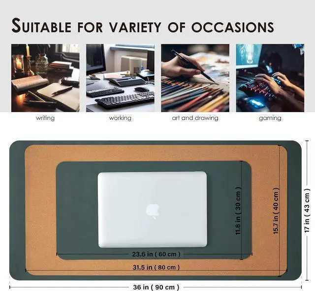 Alt view image 5 of 6 - Cork Desk Mat - Dual-Sided Desk Pad for Office and Home - Desk Organization and Accessories - Ideal for Large Mouse Pad and Desk Mats on Top of Desks(Dark Green 31.5x 15.7)