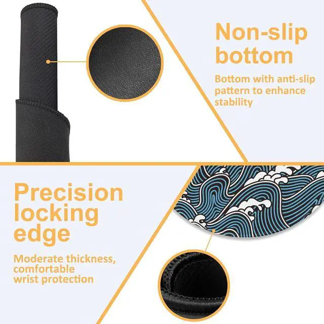 Alt view image 6 of 7 - Desk Mat Rough Sea Waves Round Gaming Mouse Pad 8.8 Blue Line Ocean Waves Round Mouse Pad with Non-Slip Base and Stitched Edge Round Computer Keyboard Mouse Mat for Home Office Work 0.12 Thick