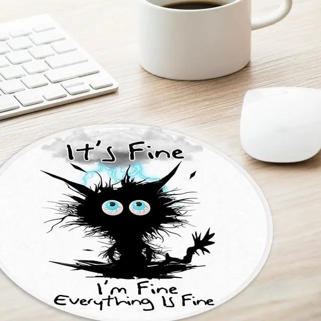 Alt view image 4 of 6 - Black Cat Round Mouse Pad Funny Small Mouse Pad with Non-Slip Rubber Base Mouse Mat Home Office Decor Desk Accessories 8.7inch Round Mouse Pad