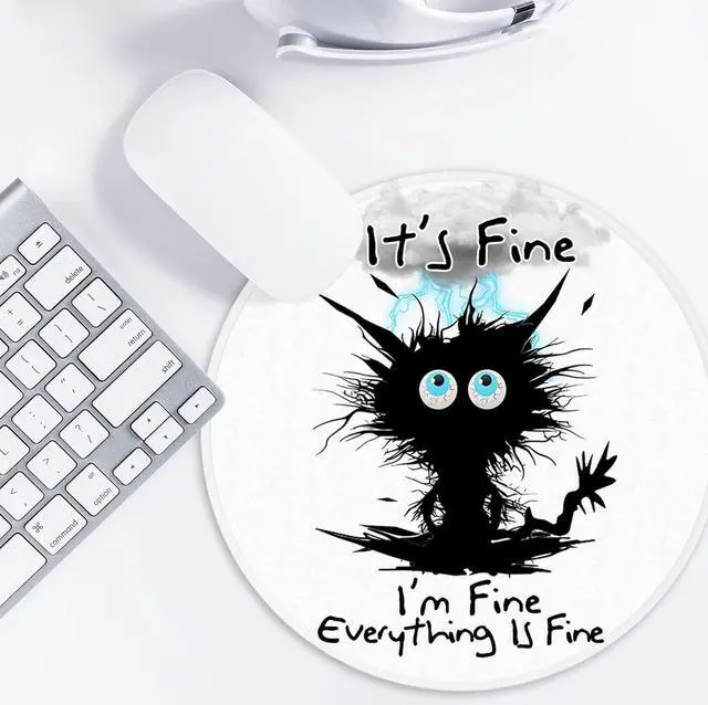 Alt view image 5 of 6 - Black Cat Round Mouse Pad Funny Small Mouse Pad with Non-Slip Rubber Base Mouse Mat Home Office Decor Desk Accessories 8.7inch Round Mouse Pad