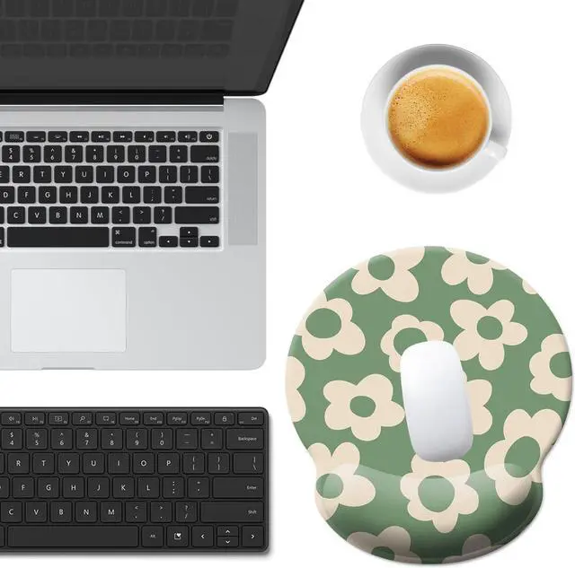 Alt view image 2 of 7 - Green Mouse Pad Wrist Support Ergonomic Mouse Pad with Wrist Rest Comfortable Mousepad with Smooth Wrist Rest Pain Relief Mouse Pads for Non-Slip Base Computer Laptop Office(Vintage Groovy Flowers)