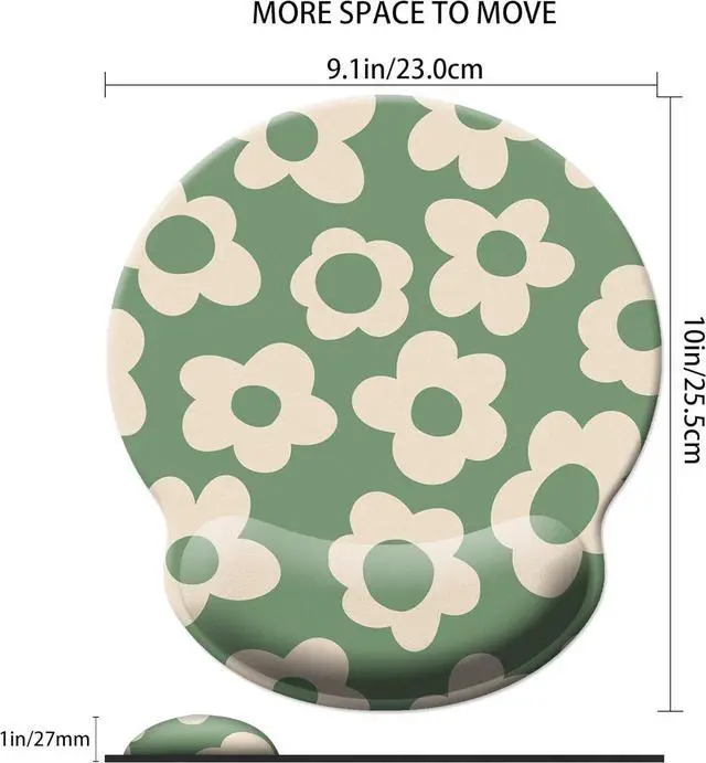 Alt view image 5 of 7 - Green Mouse Pad Wrist Support Ergonomic Mouse Pad with Wrist Rest Comfortable Mousepad with Smooth Wrist Rest Pain Relief Mouse Pads for Non-Slip Base Computer Laptop Office(Vintage Groovy Flowers)