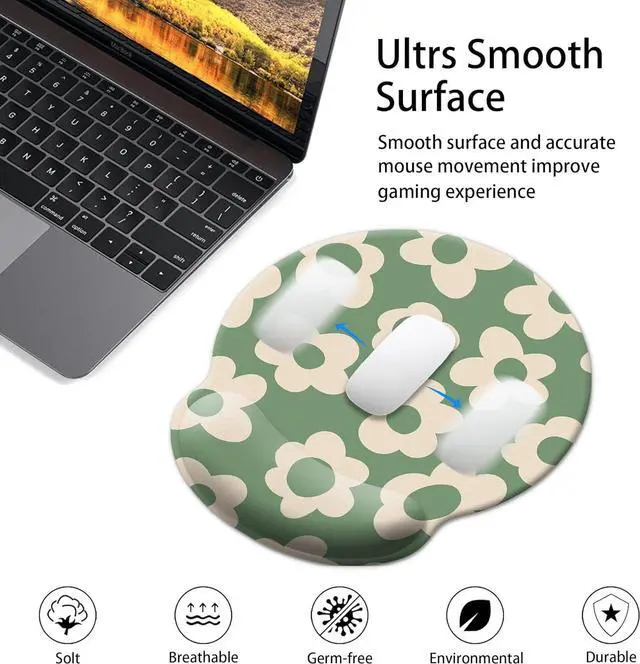 Alt view image 6 of 7 - Green Mouse Pad Wrist Support Ergonomic Mouse Pad with Wrist Rest Comfortable Mousepad with Smooth Wrist Rest Pain Relief Mouse Pads for Non-Slip Base Computer Laptop Office(Vintage Groovy Flowers)