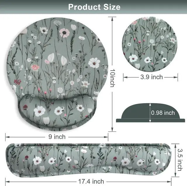 Alt view image 6 of 7 - Ergonomic Mouse Pad and Keyboard Wrist Rest Green Floral Mouse Pad with Wrist Rest Set Daisy Flower Memory Foam Mouse Pad with Wrist Support and Keyboard Pad for Women Office Gaming