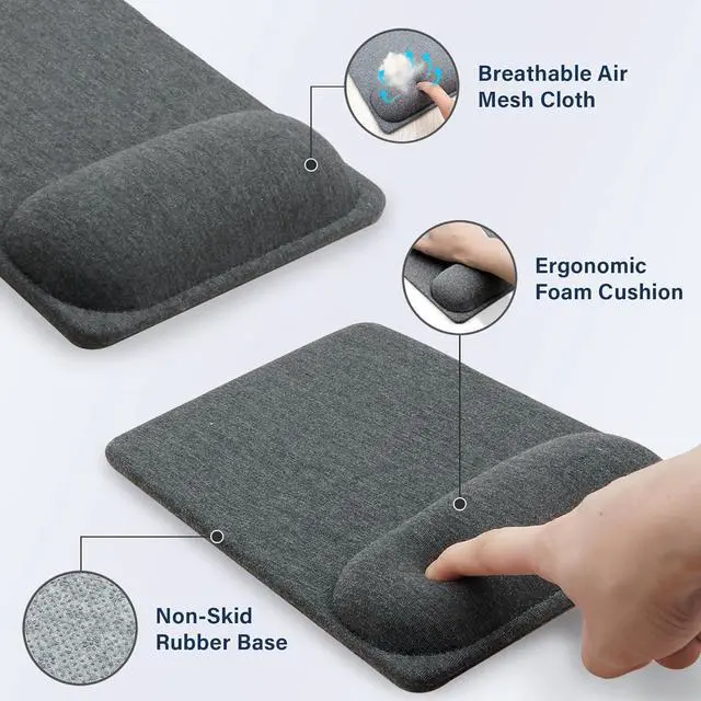 Alt view image 4 of 7 - Standard Mouse Pad with Wrist Support Hand-Made Ergonomic Mouse Mat with Non-Slip Base for Home Office & Travel Comfortable Lightweight for Easy Typing and Pain Relief Grey