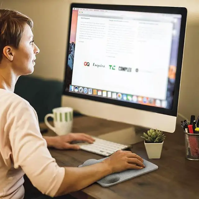 Alt view image 6 of 7 - Standard Mouse Pad with Wrist Support Hand-Made Ergonomic Mouse Mat with Non-Slip Base for Home Office & Travel Comfortable Lightweight for Easy Typing and Pain Relief Grey