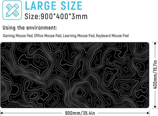 Alt view image 6 of 7 - Black Topographic Large Gaming Mouse Pad XXL Mousepad Big Mouse Mat Desk Pad for Keyboard and Mouse Gaming Computer Laptop PC Desk Office Accessories