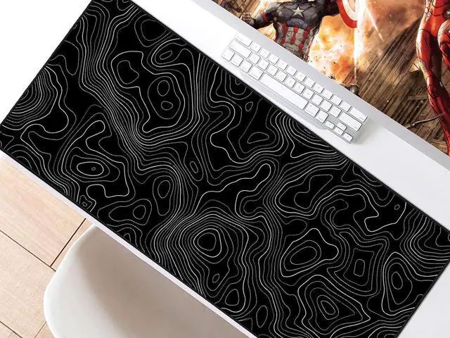 Alt view image 7 of 7 - Black Topographic Large Gaming Mouse Pad XXL Mousepad Big Mouse Mat Desk Pad for Keyboard and Mouse Gaming Computer Laptop PC Desk Office Accessories