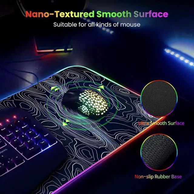Alt view image 4 of 7 - RGB Large Gaming Mouse Pad Extended Soft LED Mouse Pad Non-Slip Rubber Base Water Resist Keyboard Pad Computer Mousepad 31.5×11.8 inches