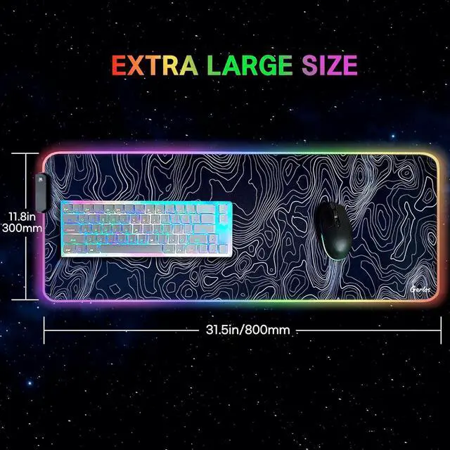 Alt view image 5 of 7 - RGB Large Gaming Mouse Pad Extended Soft LED Mouse Pad Non-Slip Rubber Base Water Resist Keyboard Pad Computer Mousepad 31.5×11.8 inches