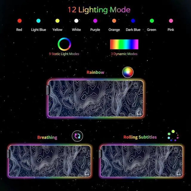 Alt view image 6 of 7 - RGB Large Gaming Mouse Pad Extended Soft LED Mouse Pad Non-Slip Rubber Base Water Resist Keyboard Pad Computer Mousepad 31.5×11.8 inches