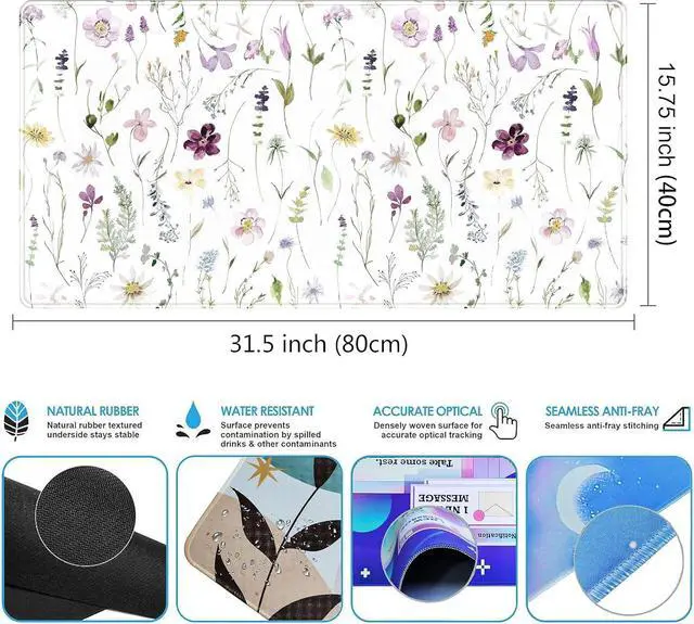 Alt view image 3 of 7 - Cute Flower Mouse Pad Aesthetic Desk Mat Plants Large Extended Gaming Mousepad Floral XXL Desk Pad Keyboard and Mouse Mat 31.5x15.75 Desktop Decor Protectors Mats for Women Office Girl Gamer