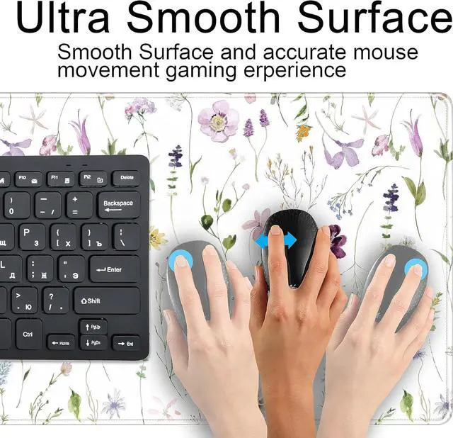 Alt view image 5 of 7 - Cute Flower Mouse Pad Aesthetic Desk Mat Plants Large Extended Gaming Mousepad Floral XXL Desk Pad Keyboard and Mouse Mat 31.5x15.75 Desktop Decor Protectors Mats for Women Office Girl Gamer