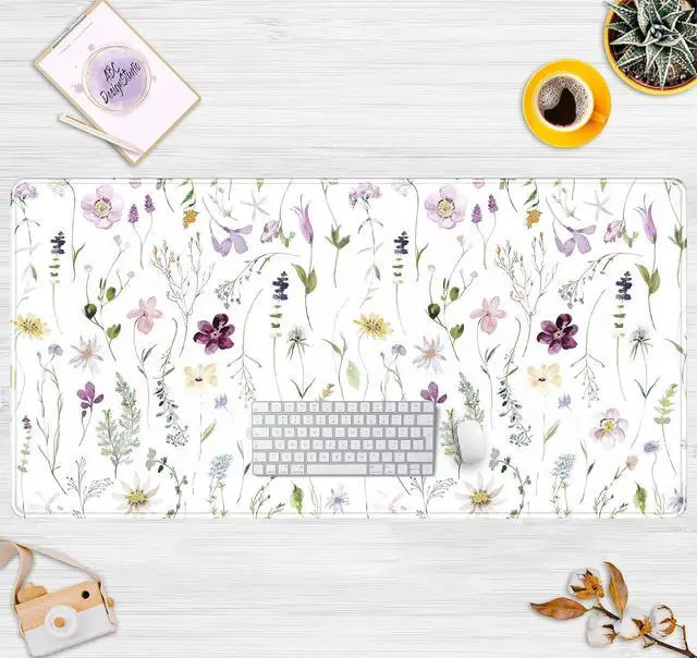Alt view image 2 of 7 - Cute Flower Mouse Pad Aesthetic Desk Mat Plants Large Extended Gaming Mousepad Floral XXL Desk Pad Keyboard and Mouse Mat 31.5x15.75 Desktop Decor Protectors Mats for Women Office Girl Gamer
