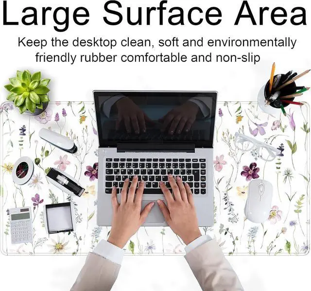 Alt view image 4 of 7 - Cute Flower Mouse Pad Aesthetic Desk Mat Plants Large Extended Gaming Mousepad Floral XXL Desk Pad Keyboard and Mouse Mat 31.5x15.75 Desktop Decor Protectors Mats for Women Office Girl Gamer