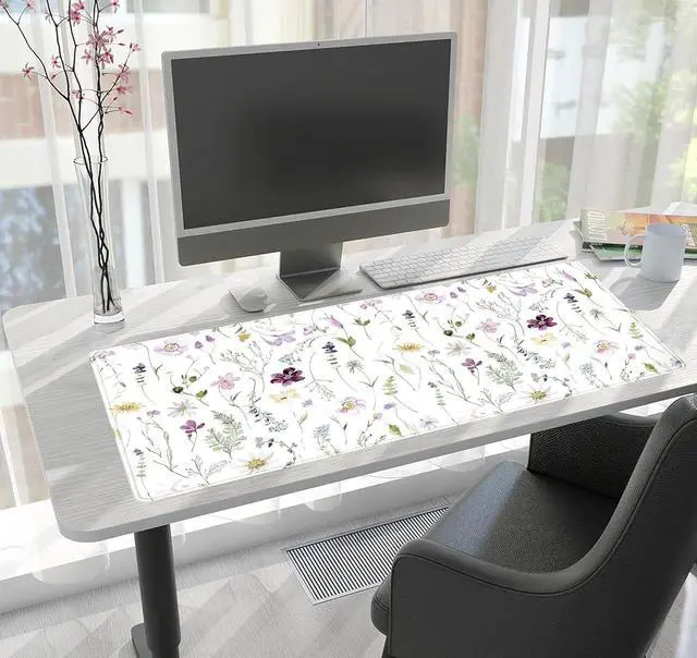 Alt view image 6 of 7 - Cute Flower Mouse Pad Aesthetic Desk Mat Plants Large Extended Gaming Mousepad Floral XXL Desk Pad Keyboard and Mouse Mat 31.5x15.75 Desktop Decor Protectors Mats for Women Office Girl Gamer