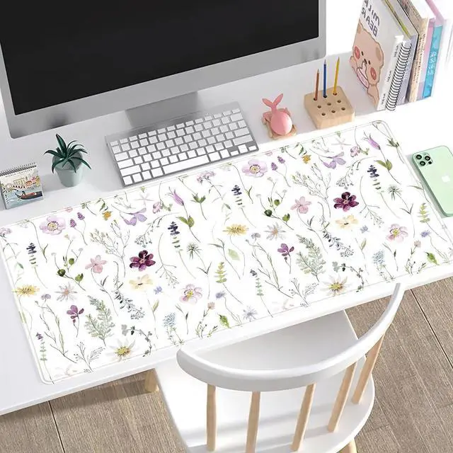 Alt view image 7 of 7 - Cute Flower Mouse Pad Aesthetic Desk Mat Plants Large Extended Gaming Mousepad Floral XXL Desk Pad Keyboard and Mouse Mat 31.5x15.75 Desktop Decor Protectors Mats for Women Office Girl Gamer