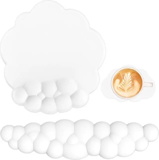 Main image of Cloud Mouse Pad with Wrist Rest and Keyboard Wrist Rest Ergonomic Gel Mousepad and Wrist Rest for Computer Keyboard Pain Relief Non-Slip PU Base Mouse and Keyboard Pad for Gaming Office White